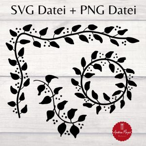 Ranke Plotterdatei Set SVG PNG – florale Ecke, Kreis & gerade Bordüre – Cricut, Silhouette, DIY Karten und Deko