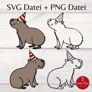 Partybara Plotterdatei | Capybara SVG | Birthday SVG | Süßes Tier mit Partyhut | Plotterdatei Geburtstag | Png Svg  | Lustiges Tiermotiv