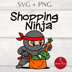 Shopping Ninja SVG PNG – Lustiges Gemüse Ninja Motiv zum Plotten, Cute Funny Food Design für Cricut & Silhouette, Einkauf Humor Clipart