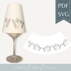 Blumen Lampenschirm SVG & PDF für Weinglas • Plotterdatei Zeichnen • Printable Shade A4 • Weinglaslampe DIY