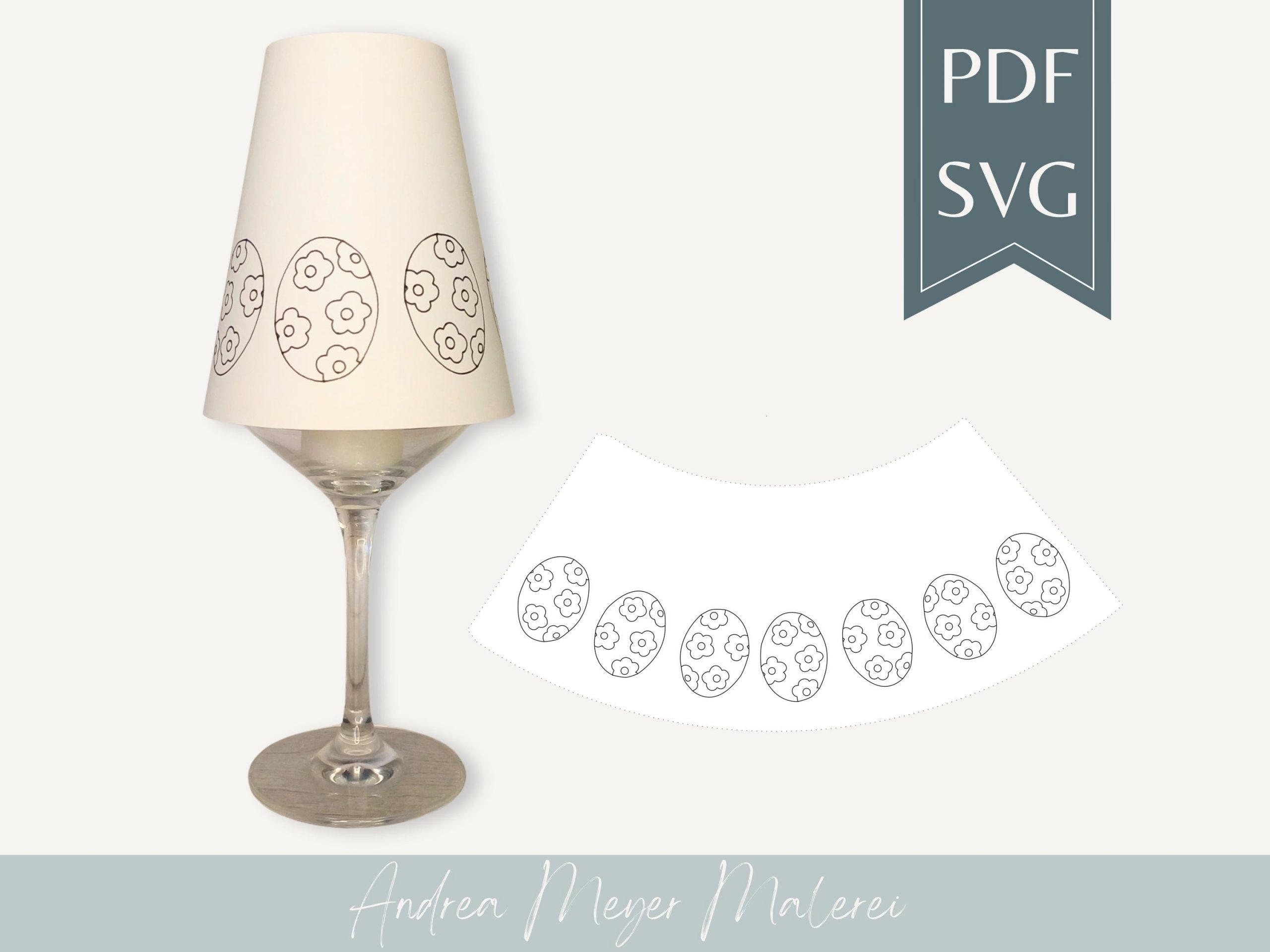 Osterei Lampenschirm SVG & PDF für Weinglas • Plotterdatei Ostern • Frühlingsdeko A4 DIY 3 Osterdeko mit bemaltem Eiermuster in Weiß und Schwarz.