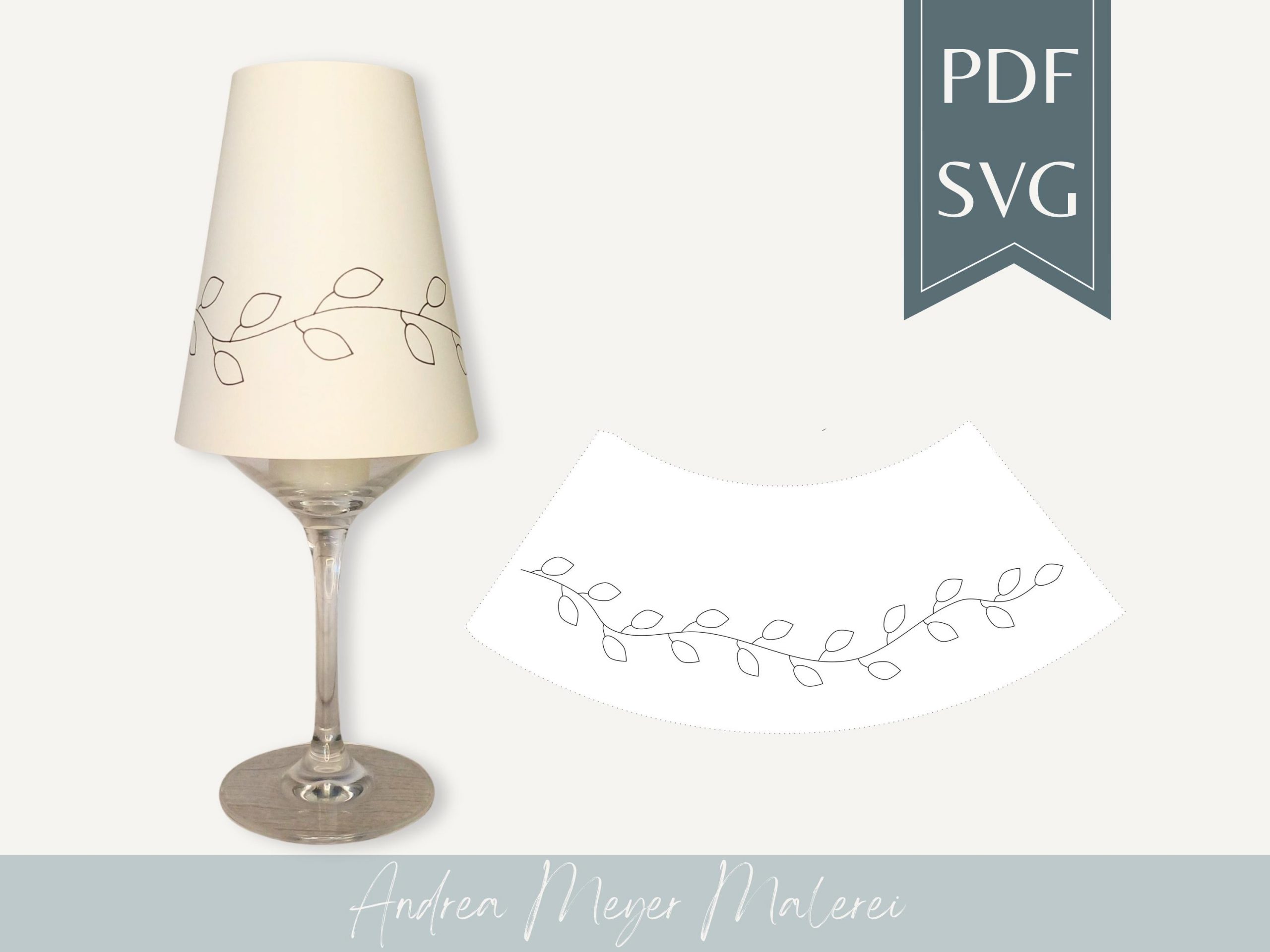 Blätterranke Lampenschirm SVG & PDF für Weinglas • Plotterdatei Blätter • Minimalistische Deko A4 DIY 1 Schale mit gesticktem Blätter-Muster, handgemalt, Dekor, Wohnaccessoire, modern, einzigartig.