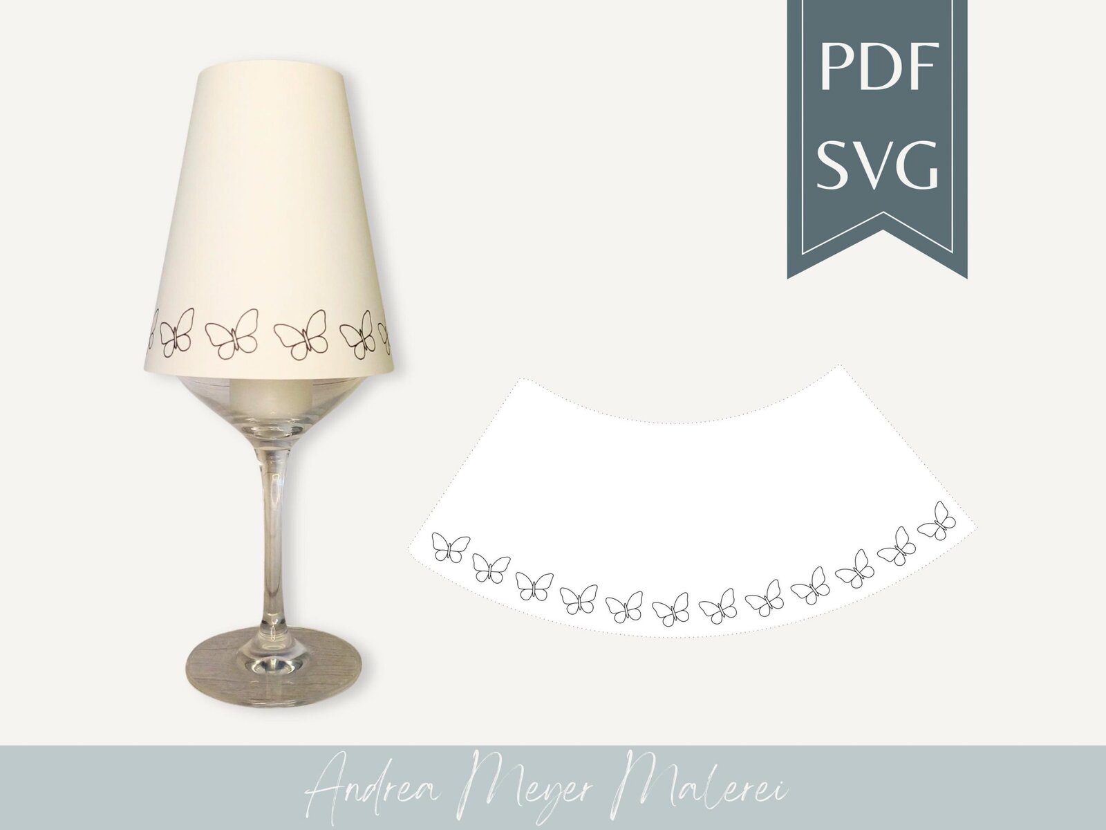 Schmetterling Lampenschirm SVG & PDF für Weinglas • Plotterdatei Frühling • Zarte Deko A4 DIY 1 Butterfly Glasdekoration - Handgemacht, elegante Wohnzimmer Dekoration, Geschenkidee, Vintage Stil.