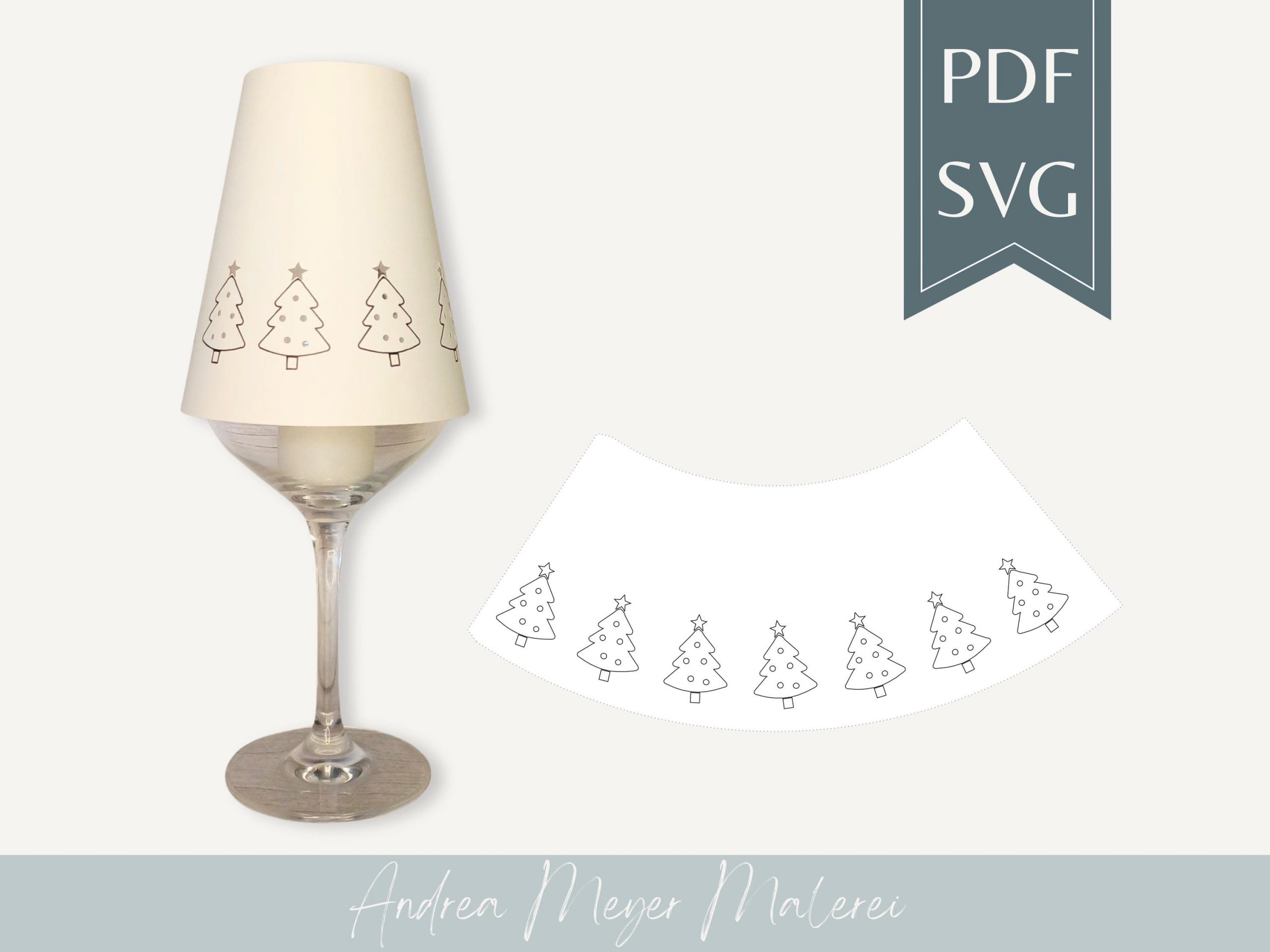 Weihnachtsbaum Lampenschirm SVG & PDF für Weinglas • Plotterdatei Weihnachten • Winterdeko A4 DIY 2 Weihnachtliche Tischlampe mit Weihnachtsbaum-Motiv, handgemacht, individuell gestaltet.