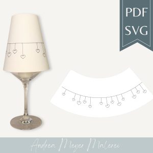 Herzgirlande Lampenschirm SVG & PDF für Weinglas • Plotterdatei Herzen • DIY Tischdeko A4
