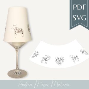 Skandi Lampenschirm SVG & PDF für Weinglas • Plotterdatei Folk Art • Herz Pferd Elch • Hygge Deko A4 DIY